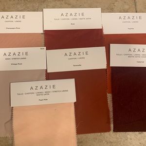 Azazie swatches / samples, red and pink